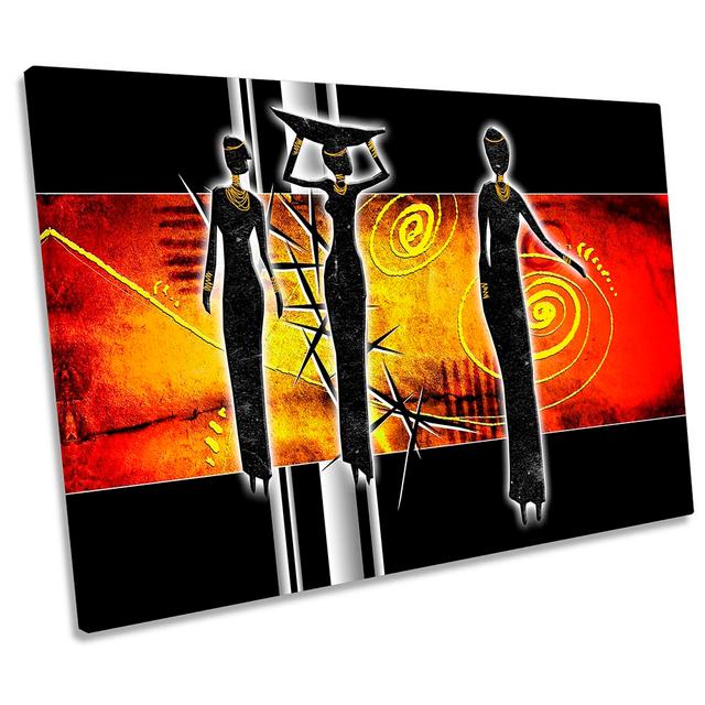 African Retro Tribal Print CANVAS WALL ART Picture Orange Latitude Vive Size: 81.3cm H x 121.9cm W x 4cm D on Productcaster.