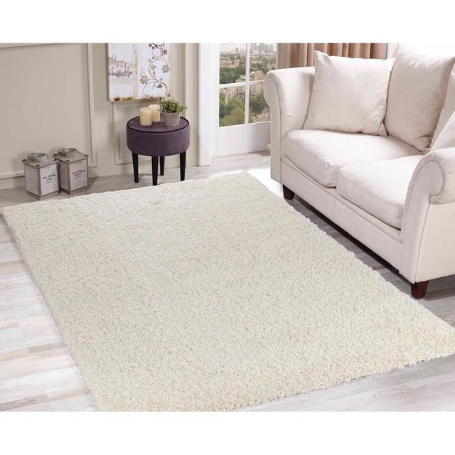 Esterly Ivory White Shaggy Rug Hashtag Home Rug Size: Rectangle 120 x 170cm on Productcaster.