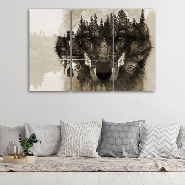 Canvas Print Wolf Animals Black White Union Rustic Size: 40cm H x 60cm W x 2cm D on Productcaster.