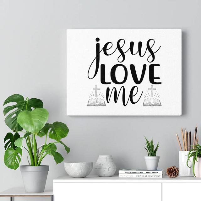 Jesus Love Me - Wrapped Canvas Typography Blue Elephant Size: 46cm H x 61cm W on Productcaster.