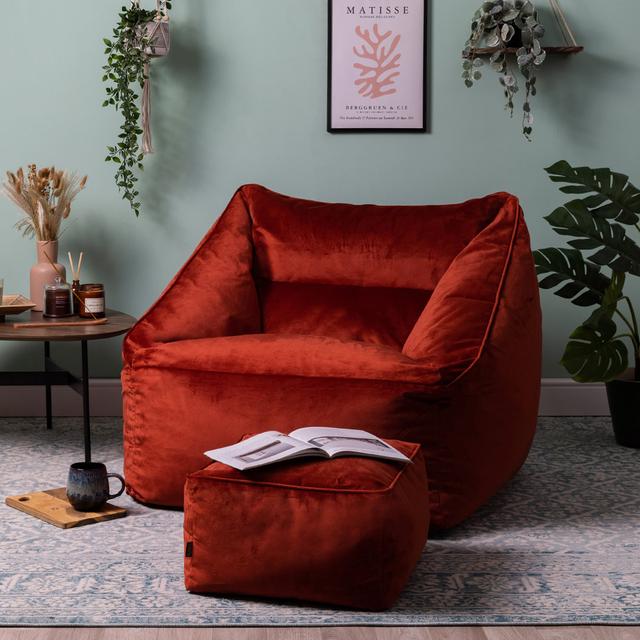 icon Natalia Velvet Giant Bean Bag Armchair & Footstool Isabelle & Max Upholstery Colour: Terracotta on Productcaster.