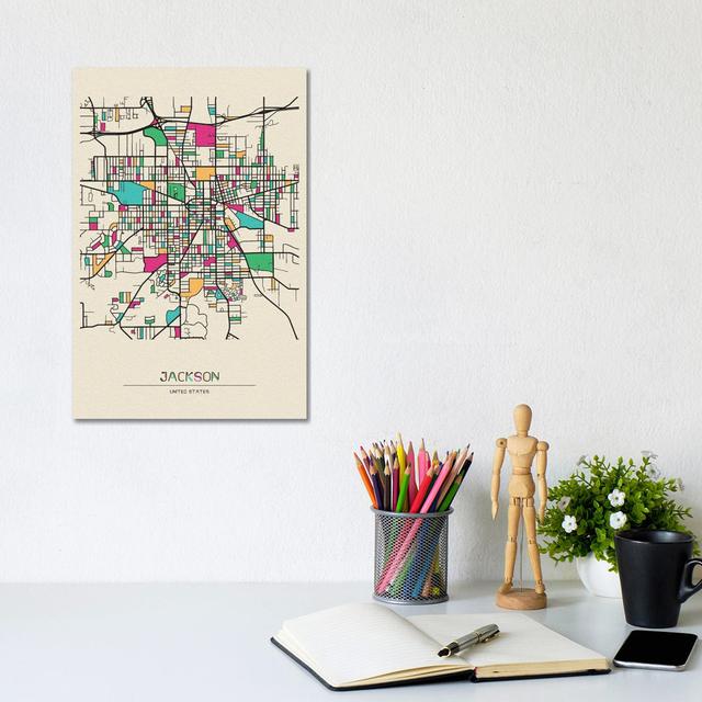 Jackson, Michigan Map by Ayse Deniz Akerman - Wrapped Canvas Art Prints Rosalind Wheeler Size: 30.48cm H x 20.32cm W x 1.905cm D on Productcaster.