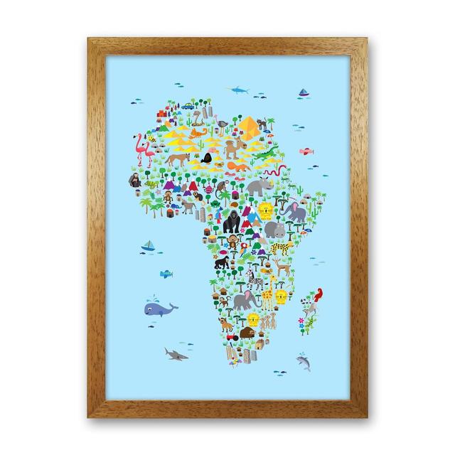 Animal Map of Africa Nursery by Michael Tompsett - Graphic Art Print Zoomie Kids Format: Brown Framed, Size: 63cm H x 46cm W x 3cm D on Productcaster.