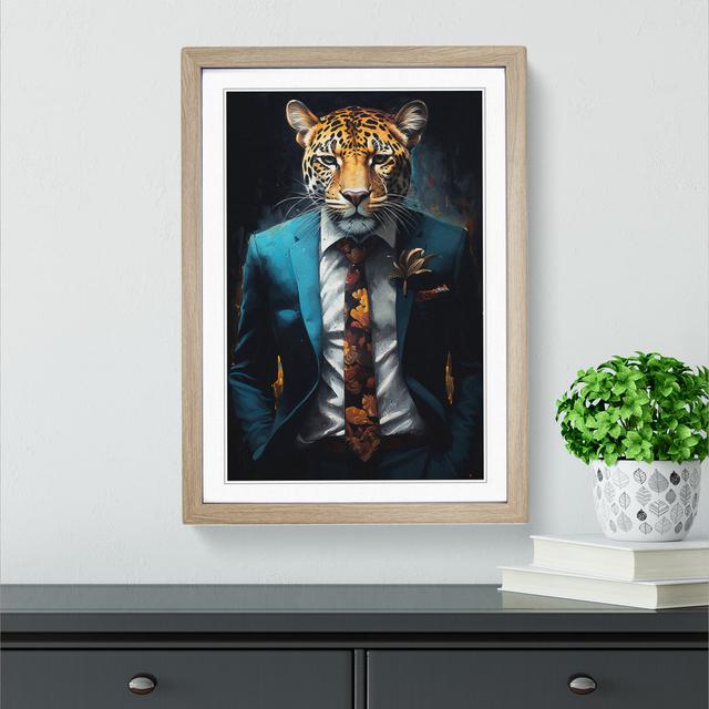 Leopard in a Suit Painting No.4 Happy Larry Size: 46cm H x 34cm W x 2cm D, Format: Oak Framed on Productcaster.