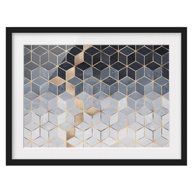 Blue White Golden Geometry - Picture Frame Graphic Art Canora Grey Frame Option: Black Framed, Size: 50cm H x 70cm W x 2cm D on Productcaster.