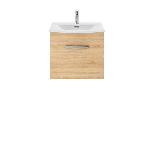 Athena 510mm Single Bathroom Vanity with Integrated Vitreous China Basin Nuie Vanity Unit Colour: Natural Oak on Productcaster.