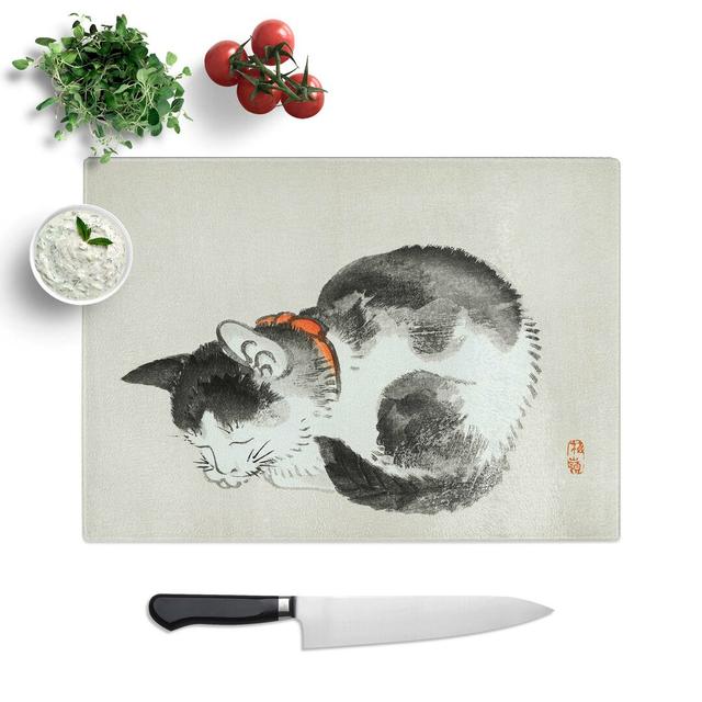 Tempered Glass Sleeping Cat by Kono Bairei Chopping Board East Urban Home Size: 39 cm W x 28.5 cm L on Productcaster.