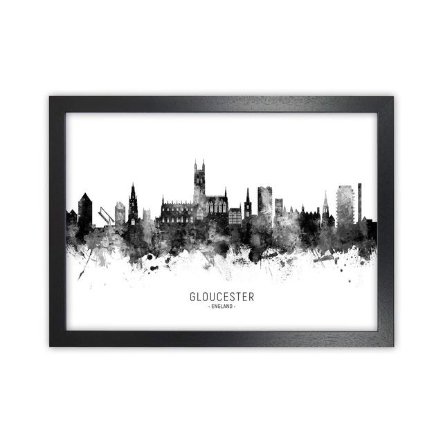 Gloucester England Skyline Black White City Name by Michael Tompsett - Graphic Art Latitude Run Format: Black Framed, Size: 34cm H x 46cm W x 3cm D on Productcaster.