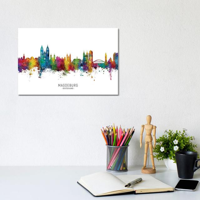 Magdeburg Deutschland Skyline City Name by Michael Tompsett - Wrapped Canvas Print Latitude Run Size: 20.32cm H x 30.48cm W x 1.91cm D on Productcaster.