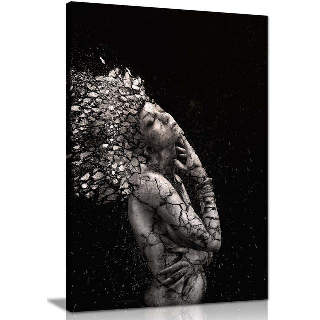 Panther Print Fine Art Prints Black & White Shattered Naked Woman Artistic Framed Canvas Print, Pictures For Home Walls, Bedroom, Living Room & Bathro on Productcaster.