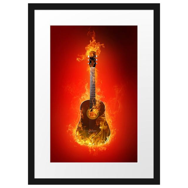 Gerahmtes Poster Brennende Gitarre Heiße Flammen East Urban Home Größe: 55 cm H x 40 cm B on Productcaster.