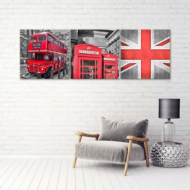 Canvas Print London Red Ebern Designs Size: 50cm H x 150cm W x 2cm D on Productcaster.