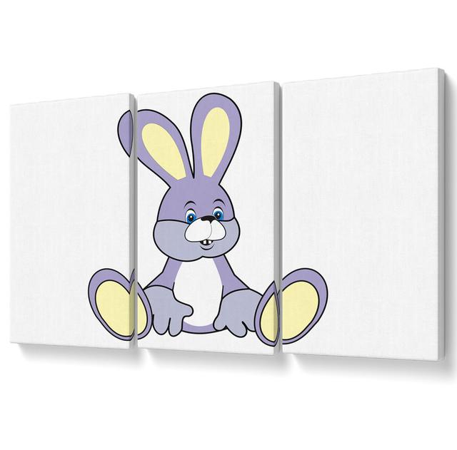 Rabbit Sitting Down - 3 Piece Wrapped Canvas Graphic Art Rosalind Wheeler Colour: White/Lilac/Cream, Size: 81.3cm H x 163cm W on Productcaster.