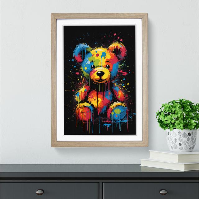 Teddy Bear Pop - Single Picture Frame Print on Wood Big Box Art Size: 34cm H x 25cm W x 2cm D, Frame Colour: Oak on Productcaster.