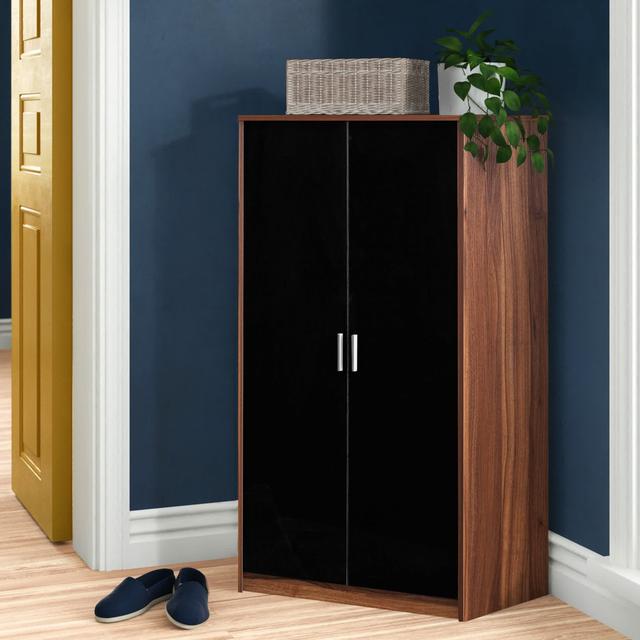 Eva 2 Door Corner Wardrobe Zipcode Design Colour (Body/Front): Walnut/Gloss Black on Productcaster.