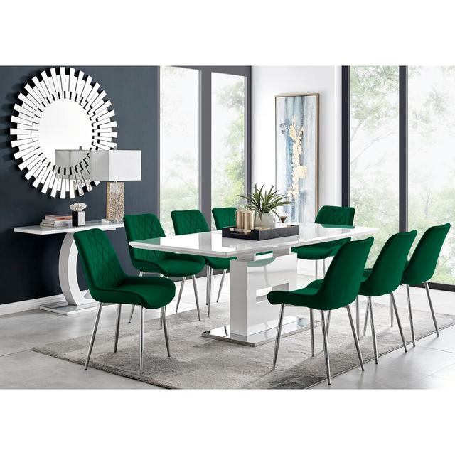 Eubanks Dining Set with 8 Chairs Canora Grey Colour (Chair): Green/Silver on Productcaster.