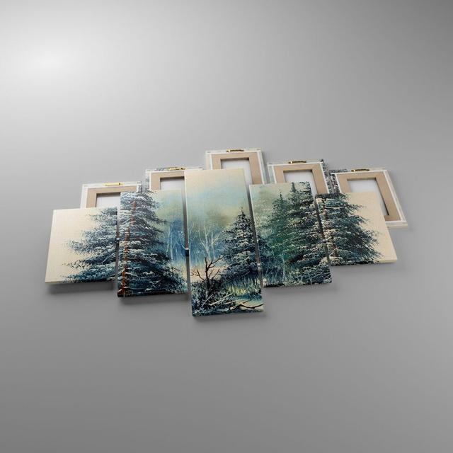 Snow Spruces Forest - 5 Piece Wrapped Canvas Painting Union Rustic Size: 70cm H x 125cm W x 1.8cm D on Productcaster.