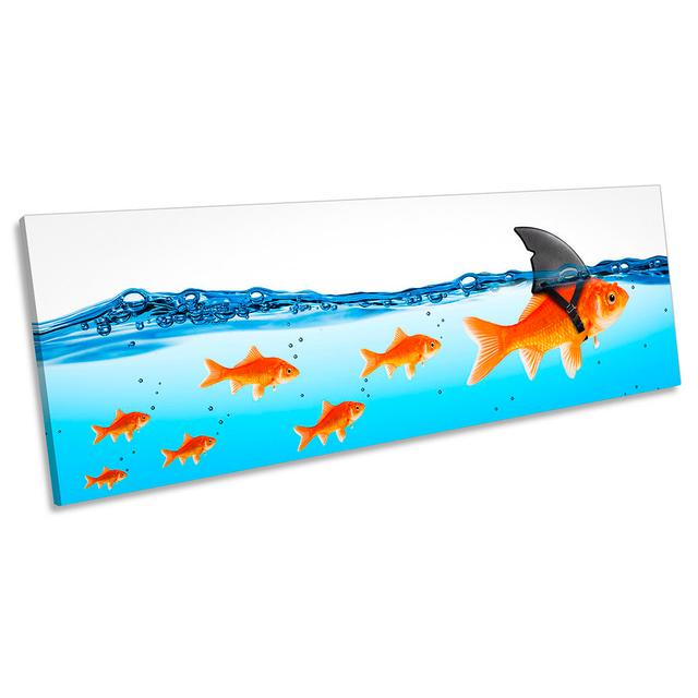 Goldfish Shark Family Bathroom Print PANORAMA CANVAS WALL ART Picture Blue Z2086 Happy Larry Size: 30.48cm H x 91.44cm W on Productcaster.