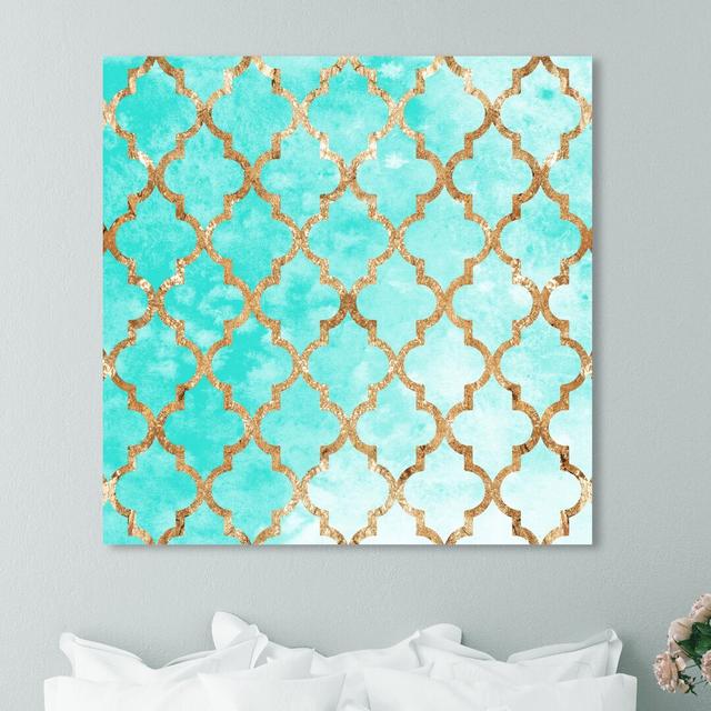 'Arabesque Turquoise and Gold' Graphic Art on Wrapped Canvas East Urban Home Size: 102 cm H x 102 cm W x 5 cm D on Productcaster.