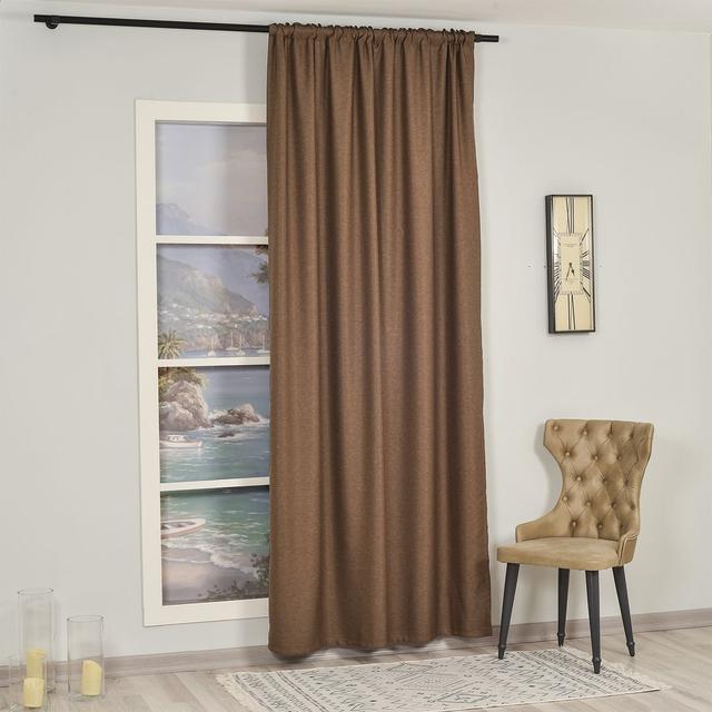 Extra Long & Extra Wide Faux Linen Decorative Curtain Single Panel Lilijan Home & Curtain Curtain Colour: Mink, Panel Size: 140cm Width x 425cm Drop on Productcaster.