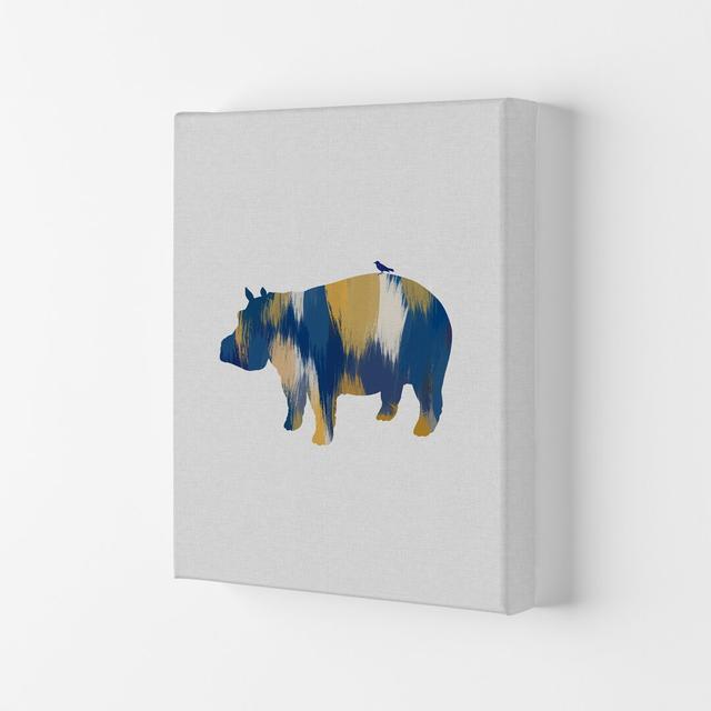 Hippo Blue & Yellow - Wrapped Canvas Print Athena Size: 29.7cm H x 21cm W x 4cm D on Productcaster.