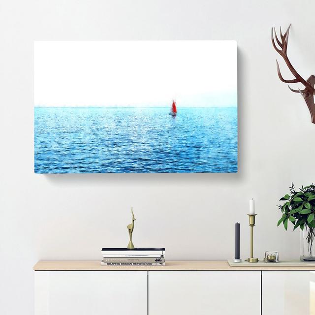 Solo Red Sailboat & Seascape Painting - Wrapped Canvas Print East Urban Home Size: 60cm H x 91cm W x 3cm D on Productcaster.