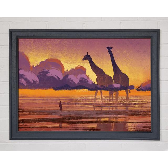 Riesige Giraffen in der Ferne - Druck BohoLiving Größe: 59,7 cm H x 84,1 cm B x 1,5 cm T, Format: Poster mit weißem Rahmen on Productcaster.