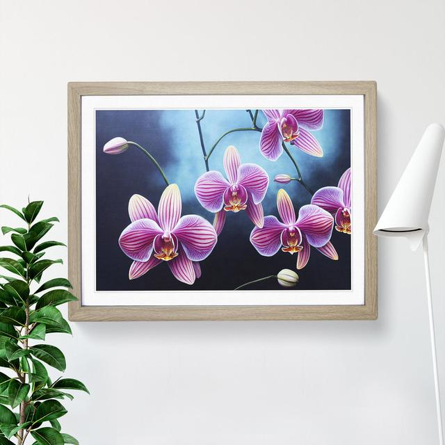 Incomparable Orchid Flowers - Picture Frame Graphic Art Marlow Home Co. Frame Colour: Oak, Size: 34cm H x 46cm W x 2cm D on Productcaster.