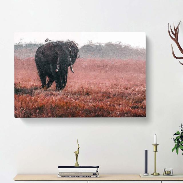 Marching Elephant in Abstract - Wrapped Canvas Painting Print East Urban Home Size: 35cm H x 50cm W x 3cm D on Productcaster.