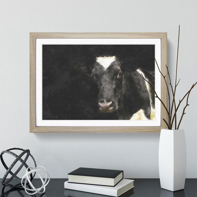 Peering Cow - Picture Frame Graphic Art Print East Urban Home Format: Oak, Size: 45cm H x 63cm W x 2cm D on Productcaster.