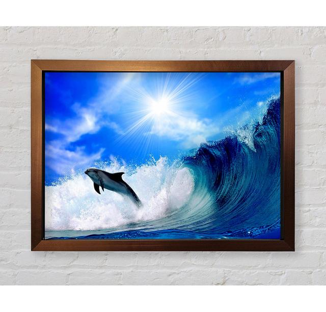 Dolphin Jumping In The Sea Framed Print House of Hampton Size: 84.1cm H x 118.9cm W on Productcaster.