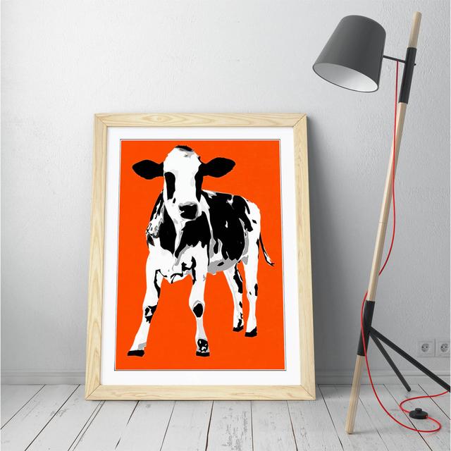 Pop Art Cow 4 Animal Orange Framed Wall Art Picture Print - A4 - Light Oak Frame Brambly Cottage Frame Colour: White Framed, Size: 35cm H x 26cm W x 2 on Productcaster.