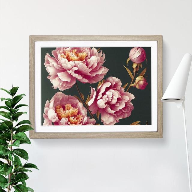 Pure Peony Flowers - Picture Frame Graphic Art Marlow Home Co. Size: 34cm H x 46cm W x 2cm D, Frame Colour: Oak Framed on Productcaster.