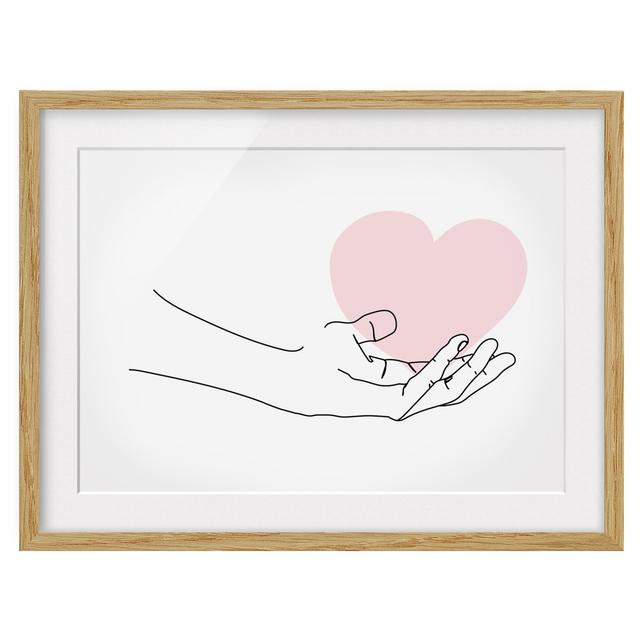 Hand with Heart Line Art - Picture Frame Drawing Rosalind Wheeler Frame Option: Brown Framed, Size: 50cm H x 70cm W x 2cm D on Productcaster.