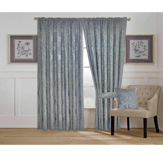 New Jacquard Las Vegas Curtains Ready Made Eyelet Pencil Pleat Design Energy Saving Curtains +tie Backs RRZB Panel Size: 168 W x 183 D cm, Colour: Sil on Productcaster.