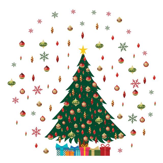 Christmas Tree and Colourful Snowflakes Wall Sticker The Seasonal Aisle on Productcaster.