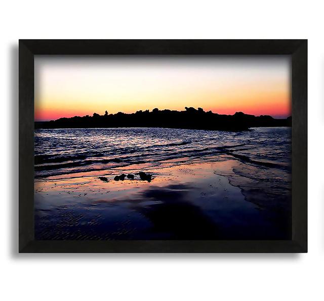 Sunset Behind The Ocean Rocks Framed Print Highland Dunes Format: Black Framed Canvas, Size: 42cm H x 60cm W x 10cm D on Productcaster.