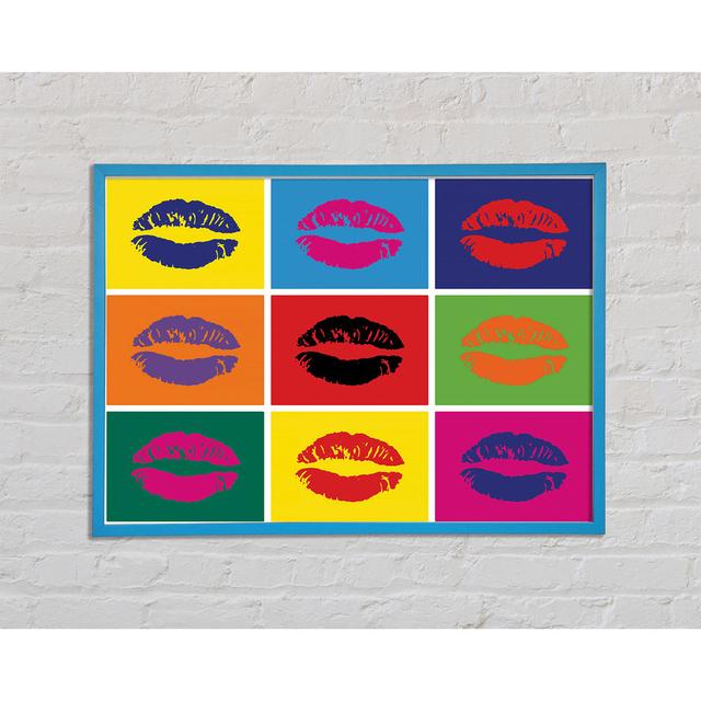 Lippen Pop Art Gerahmter Druck Wandkunst Happy Larry Größe: 21 cm H x 29,7 cm B x 2 cm T, Format: Poster mit blauem Rahmen on Productcaster.