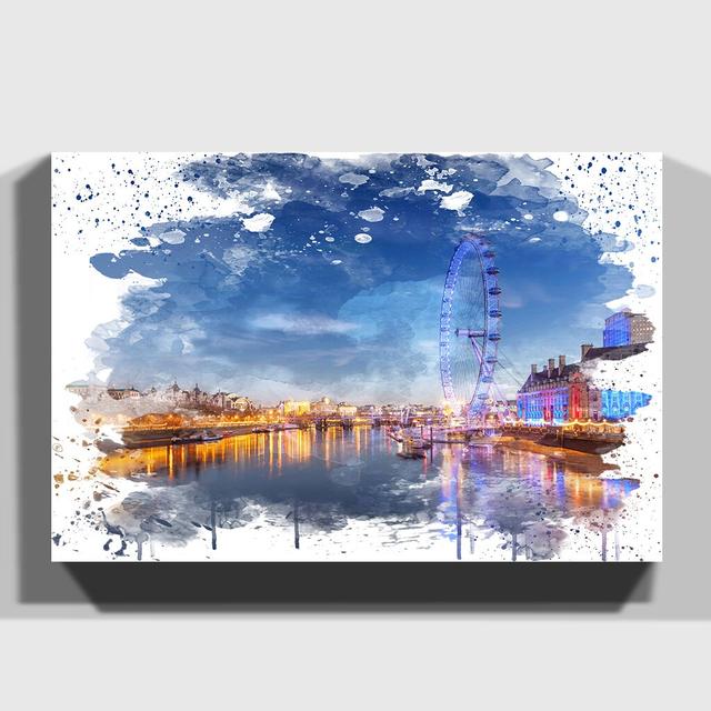 'London Eye Landscape Thames River' Graphic Art Print Latitude Run Size: 50cm H x 76cm W, Format: Wrapped Canvas on Productcaster.