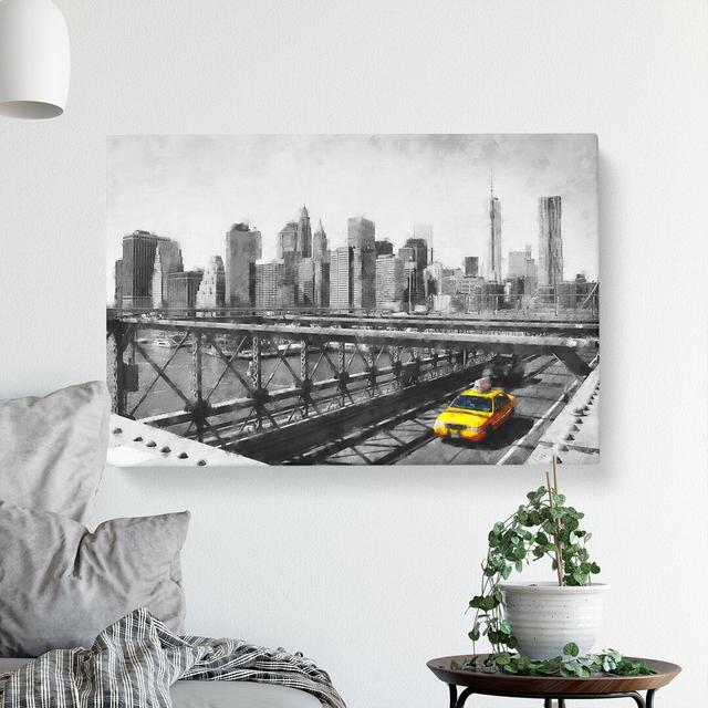 A Yellow Taxi Cab In New York Painting - Wrapped Canvas Painting East Urban Home Size: 35cm H x 50cm W x 3cm D on Productcaster.