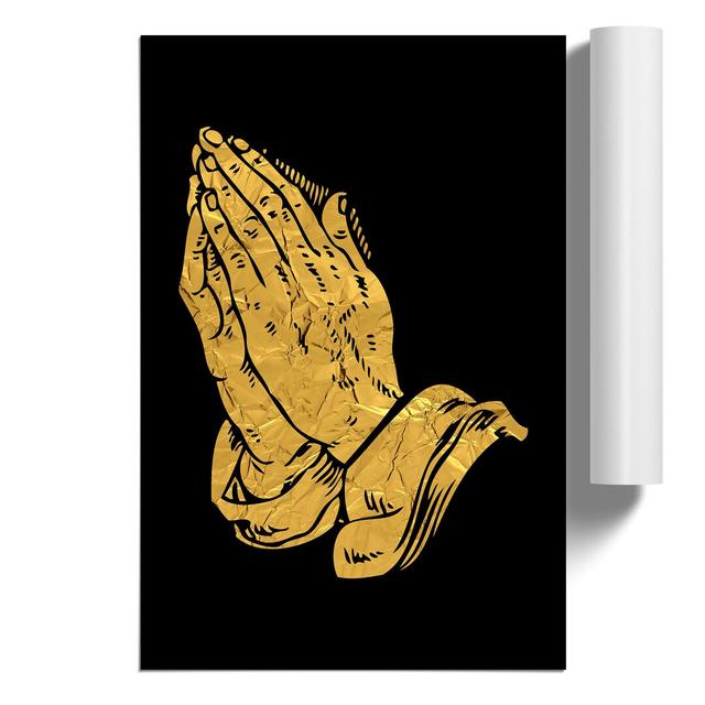 Praying Hands in Gold - Unframed Graphic Art East Urban Home Size: 59cm H x 42cm W x 0.1cm D on Productcaster.