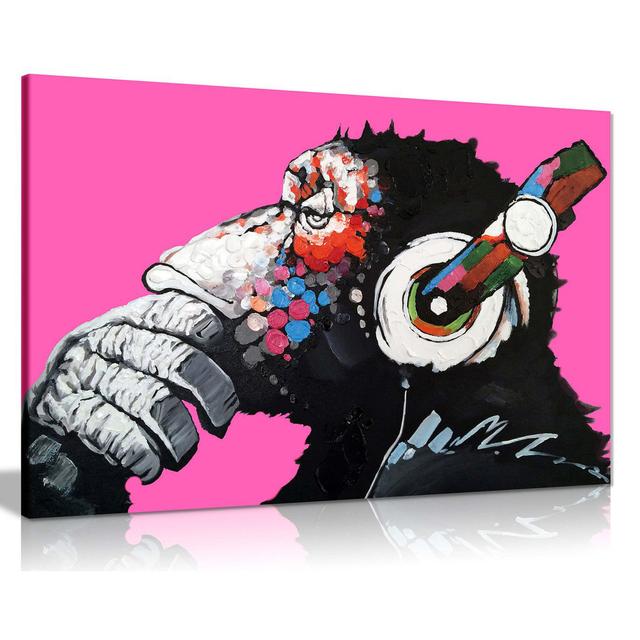 Cool Ape With DJ Heaphones Canvas Wall Art Picture Print Home Decor Panther Print Size: 20cm H x 31cm W, Colour: Pink on Productcaster.