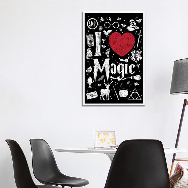 I Love Magic-Canvas Happy Larry Size: 101.6cm H x 66.04cm W x 3.81cm D, Format: White Framed on Productcaster.