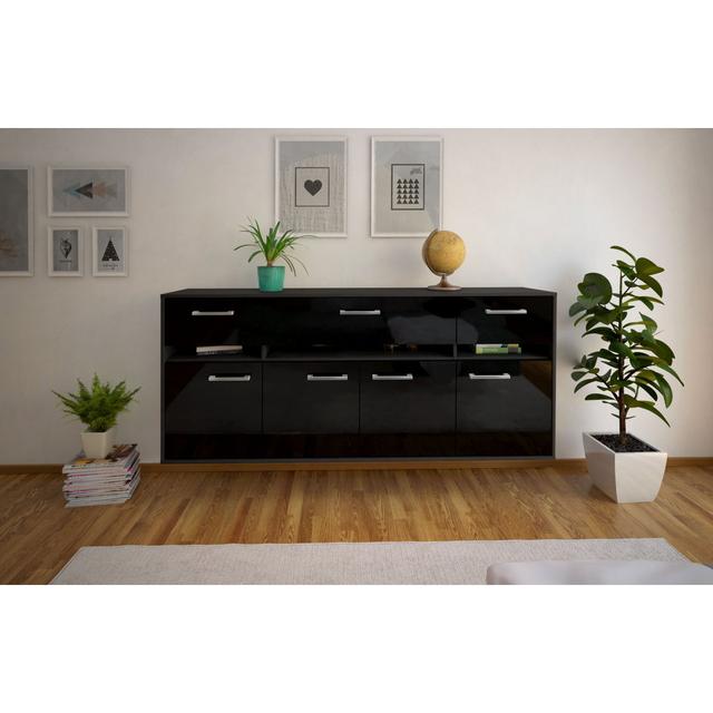 Natalise sideboard, flying/metal handles, size: 180 x 79 x 35cm Ebern Designs Colour: Black/Anthracite on Productcaster.