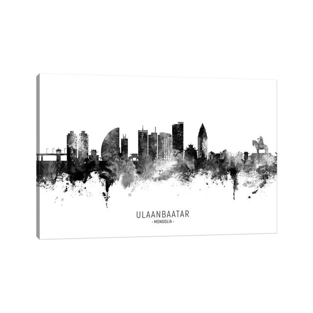 Ulaanbaatar Mongolia Skyline Name Bw by Michael Tompsett - Wrapped Canvas Gallery-Wrapped Canvas Giclée Latitude Run Size: 30.48cm H x 45.72cm W x 1.9 on Productcaster.