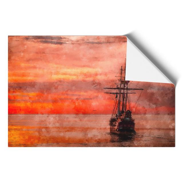 Ship At Sunset - No Frame Print East Urban Home Size: 30cm H x 42cm W x 0.1cm D on Productcaster.