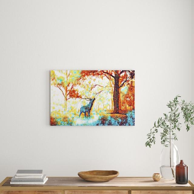 'Stag in an Autumn Forest Landscape' Art Print on Canvas East Urban Home Size: 50cm H x 76cm W on Productcaster.