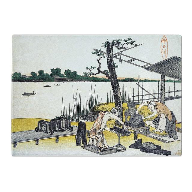 Tempered Glass Sculptors in Imadogawa by Katsushika Hokusai Chopping Board East Urban Home Size: 28.5 cm x 20 cm on Productcaster.