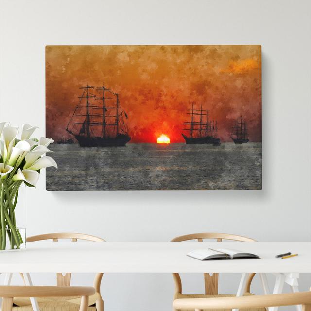 Ships at Sunset - Wrapped Canvas Painting East Urban Home Size: 35cm H x 50cm W x 3cm D on Productcaster.