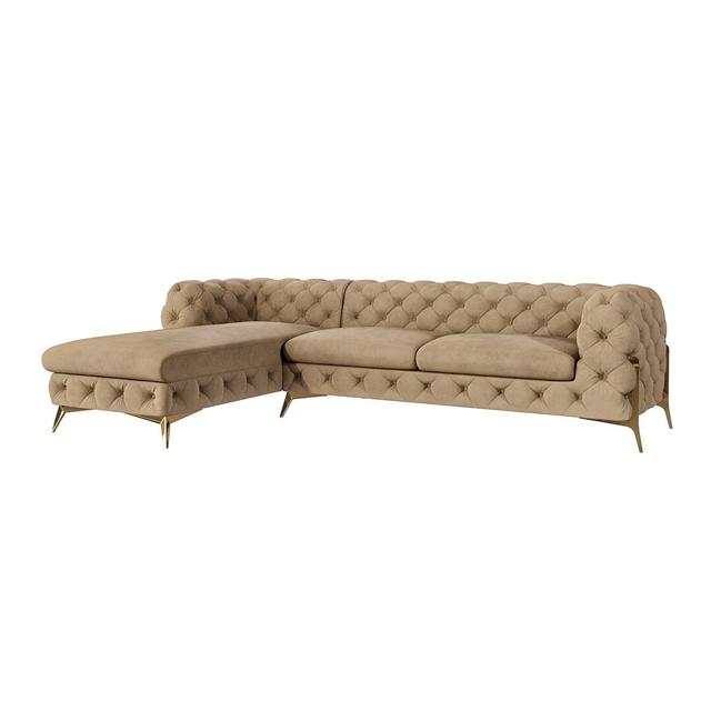 Azaylee Velvet Corner Sofa Canora Grey Upholstery Colour: Beige on Productcaster.